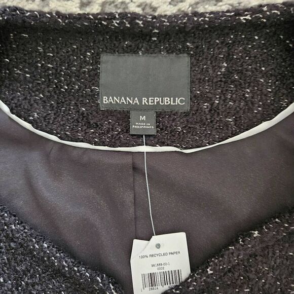 Banana Republic Tweed Collarless Mid-Length Jacket in Black Size Medium - Picture 3 of 6